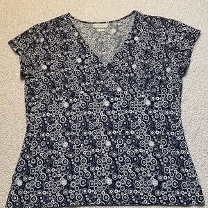 Van Heusen Y2K Women’s Floral Top - Navy and White - L
